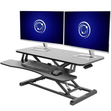 VIVO 91 cm Desk Converter, K Series, Height Adjustable Sit to Stand Riser, Dual Monitor and Laptop Workstation with Wide Keyboard Tray, Black,