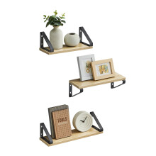 VASAGLE Wall Shelves, Floating Shelves Wall Mounted, Set of 3, 2 Mounting Ways, 30/35/40 cm, for Living Room, Bathroom, Kitchen, Golden Oak and Matte