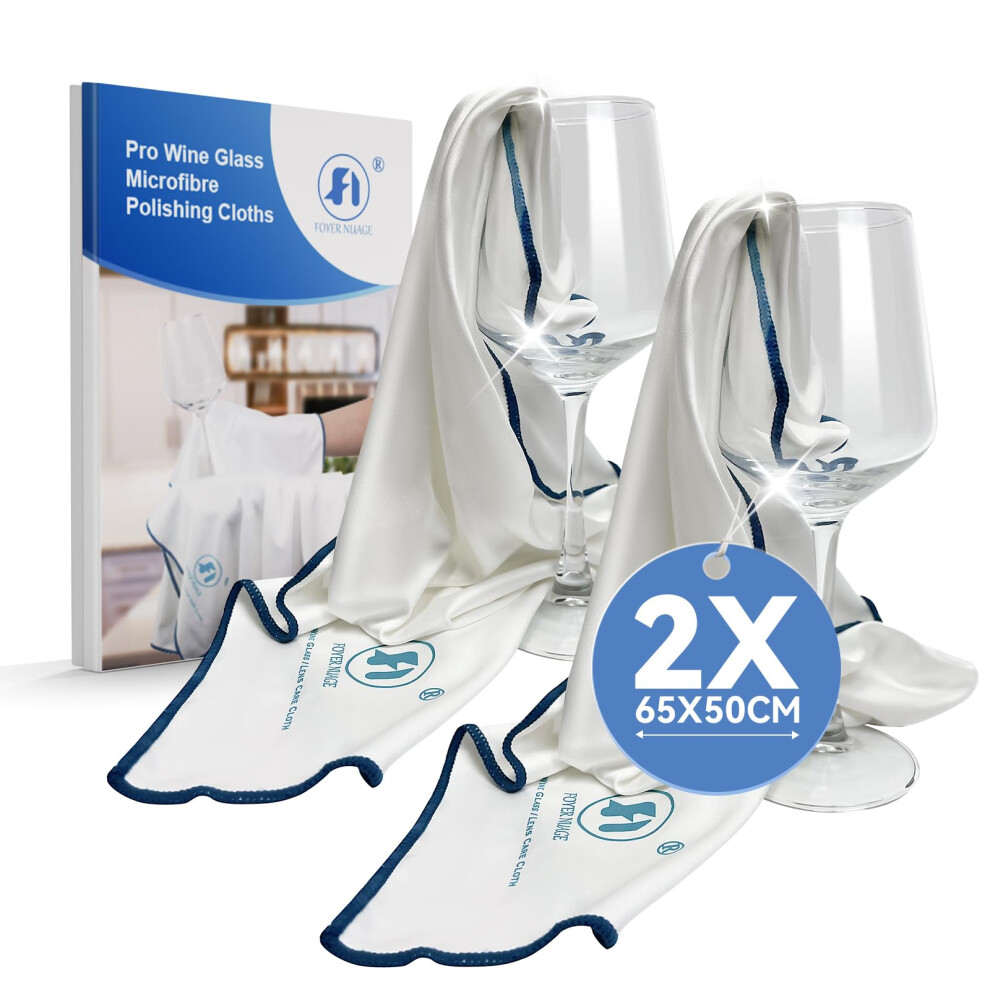 Foyer Nuage White Microfibre Cleaning Cloths, 65 X 50Cm Large Lint Free Glass Polishing Cloths For Glasses, Glassware, Stemware, Lens (, 65 X 50 Cm