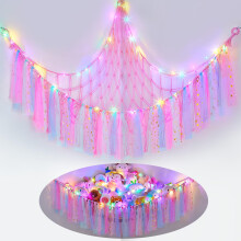 MHJY Toy Hammock Stuffed Animals Storage Net Soft Cuddly Toys Large Corner Hanging Net With LED Light Hand Woven Plush Macrame Organizer with Tassel