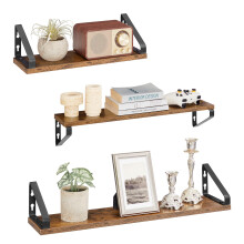 VASAGLE Wall Shelves, Floating Shelves Wall Mounted, Set of 3, 2 Mounting Ways, 40/50/60 cm, for Living Room, Bathroom, Kitchen, Rustic Brown and