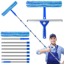 10Ft (3m) Window Cleaning Equipment, Window Cleaner Kit with Extension Pole, Window Squeegee & Microfiber Scrubber Washing Kit for High Windows,