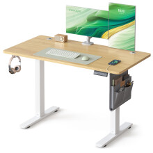VASAGLE Electric Standing Desk, Height Adjustable Desk, 120 x 60 cm, 4 Memory Heights, USB-C Port, Storage Pocket, for Home Office, Study, Golden Oak