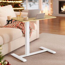 VASAGLE Side Table, Overbed Table with Wheels, Small Standing Desk, 80 x 45 cm Tabletop, Adjustable Height, 2 Cup Holders, Phone and Tablet Slot,