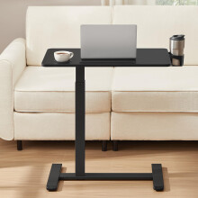 VASAGLE Side Table with Wheels, Mobile Bar Table, 70 x 40 cm Table Top, Adjustable Height, 2 Cup Holders, Slot for Mobile Phone or Tablet, Ink Black