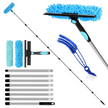 10Ft (3m) Window Cleaning Equipment, Window Squeegee Cleaner Kit with Extension Pole, Venetian Blind Brush and 3Pcs Microfiber Scrubber Washing Kit