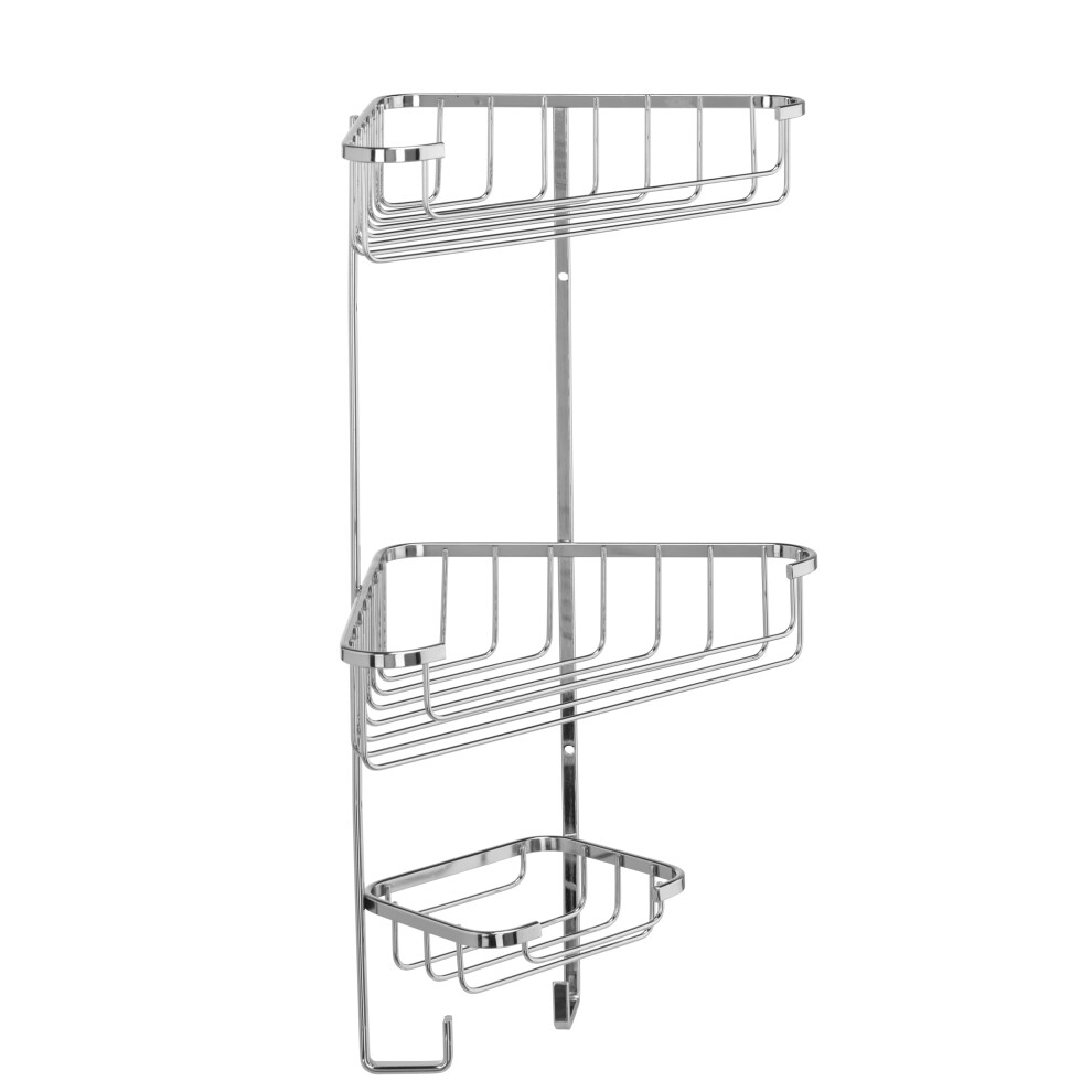 Croydex Three Tier Corner Shower Caddy - Durable Steel Bathroom Shelves With Chrome Finish For Modern Bathrooms, 3-Tier Shower Corner Shelves With