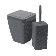 Addis Faux Rattan Square Bathroom Set Includes Swing Bin & Toilet Set Brush, Calico Linen - Faux Leather Plastic, Charcoal