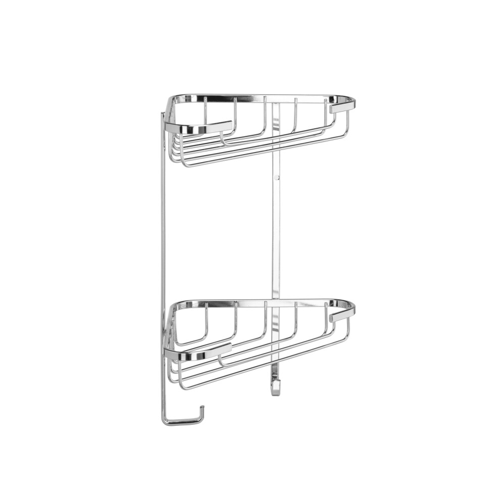 Croydex Medium Corner Shower Caddy - Durable Steel Bathroom Shelves With Chrome Finish For Modern Bathrooms, 2-Tier Shower Corner Shelves With Hooks,