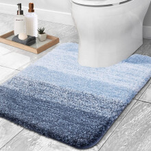 smiry Microfiber U-Shape Toilet Mat, Non-Slip Shaggy Soft Pedestal Mat for Bathroom, Water Absorbent bath mat, 50 x 60 cm, Blue