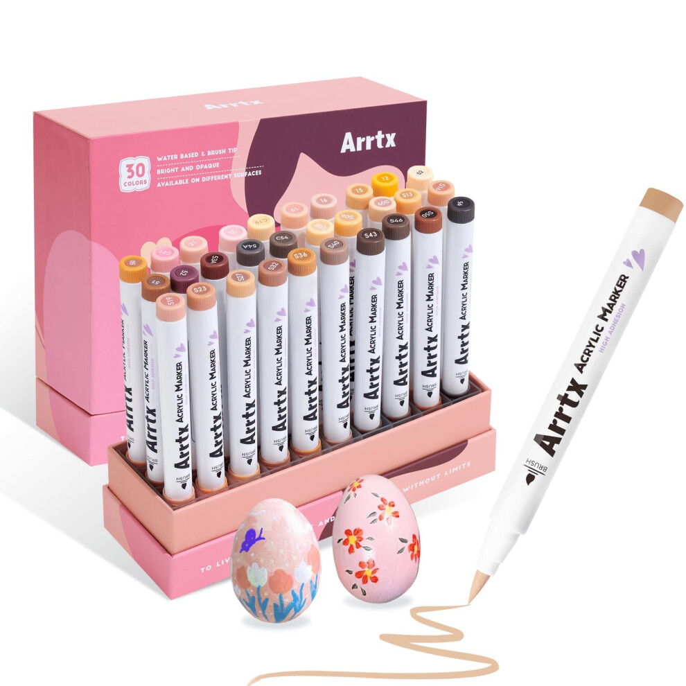 Arrtx 30 Colors Skin Color Acrylic Paint Pens, Skin Tone Paint Markers Paint Pens For Artists Adults Coloring Drawing Brush Tip For Rock Painting,