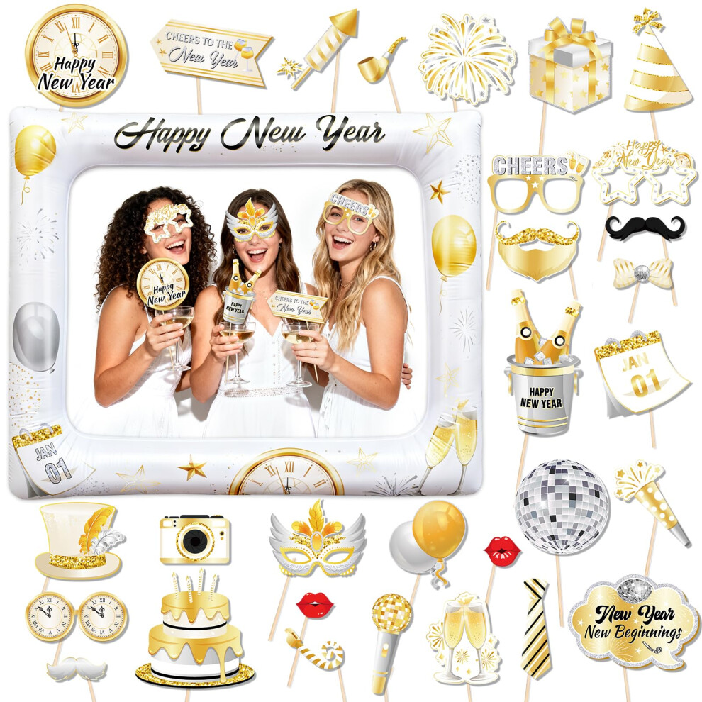 Howaf New Years Eve Decorations 2026 Party Props, Happy New Year Photo Frame Inflatable Selfie Frame, Photo Booth Props For Nye Party Decorations 5051222032282