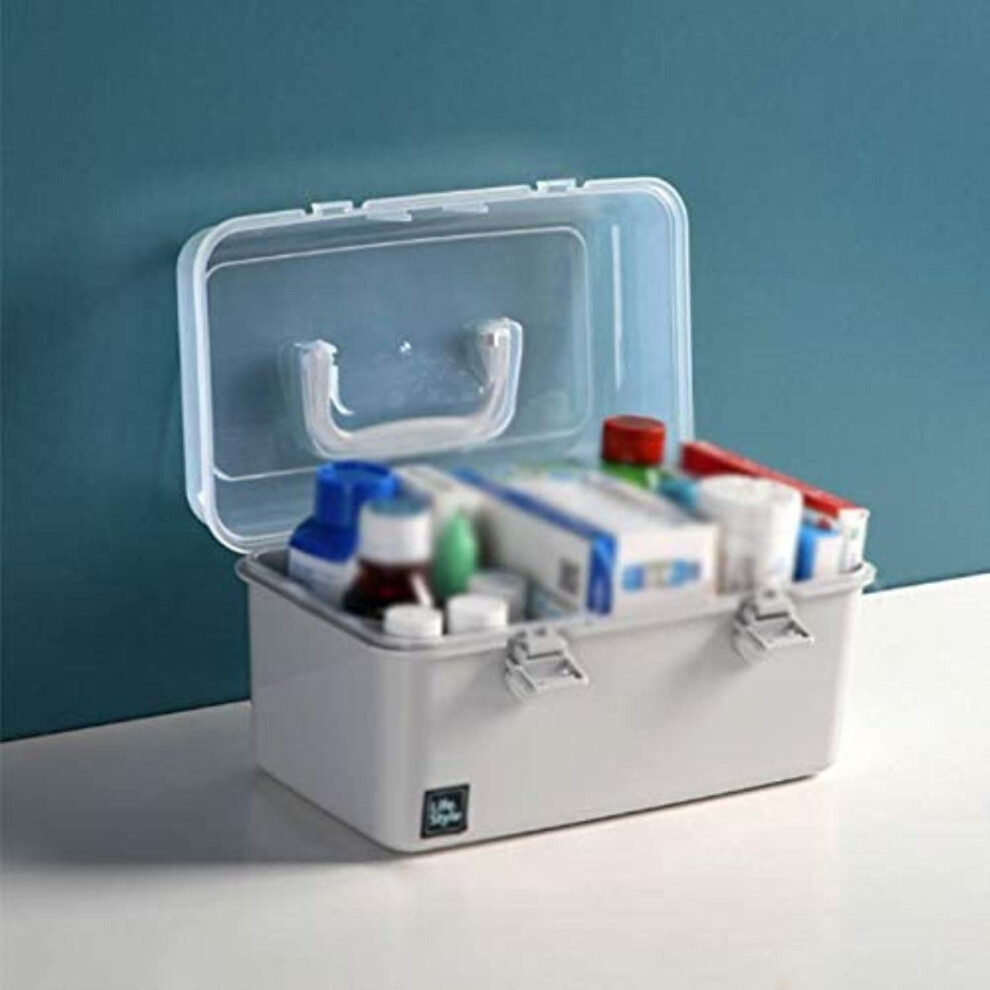 First Aid Kit Medicine Storage Box with Deep Compartments and Secure Snap Buckle for Home Travel