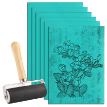SHUESS 6 Pack A4 Lino Sheets - Easy-Carve Soft Lino Printing Kit - Double-Sided Lino Printing Sheets with Roller for Rubber Stamps, Carving Art and
