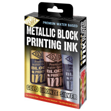 Essdee Metallic Block Printing Ink 3 Pack (Metallic Gold, Silver, Bronze)