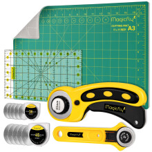 Magicfly Rotary Cutter Set, Quilting Kit Including Fabric Cutter Wheel and Mat, A3 Patchwork Ruler, Carving Knife, Replacement Cutter Blades for