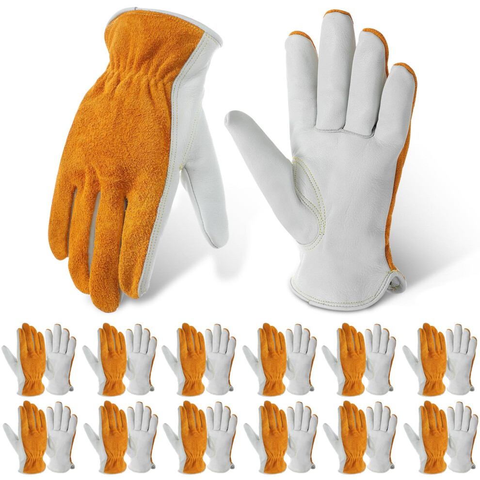 12 Pairs Cowhide Leather Work Gloves For Men And Women Welding Construction Driving Durable Grip 9070919384240