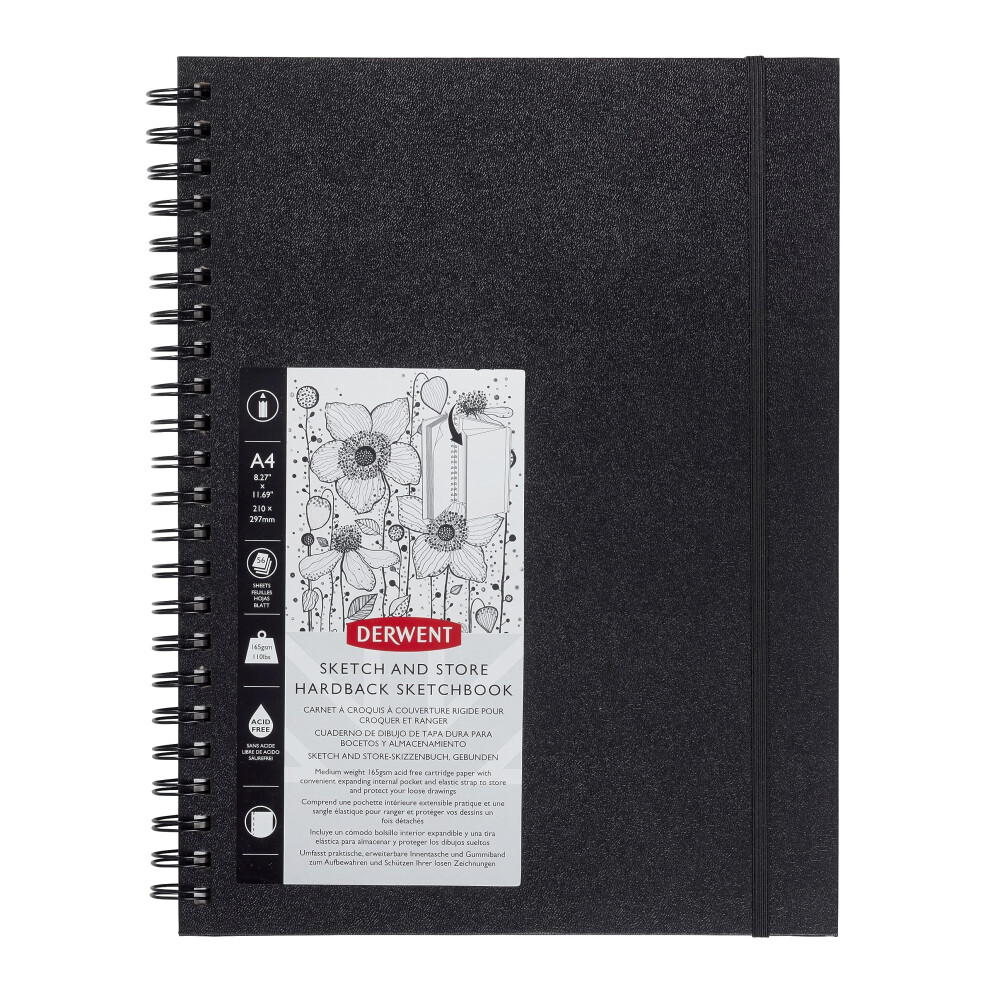 Derwent Sketch & Store Hardback Sketch Book, A4 Portrait, Drawing & Writing, 56 Sheets, Acid-Free Paper, Wirebound Spine, Professional Quality,