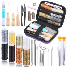 JUAYING 47 Pcs Leather Sewing Kit, Leather Upholstery Repair Kit, Hand Sewing Needles with Big Eye, Sewing Thread, for DIY Beginners, Leather Craft