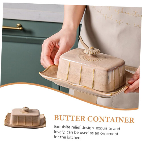 Ceramic Butter Dish with Lid Keeps Butter Fresh OdorResistant Durable Design for Kitchen Counter 2