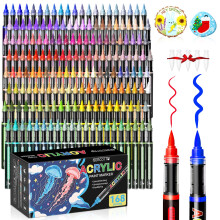 Surcotto Acrylic Paint Pens, 168 Colors Soft Brush Tip Paint Markers, Direct Liquid Acrylic Pens, Paint Markers for Rocks, Wood, Glass, Fabric &