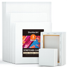 Shuttle Art Canvas for Painting, 15 Multi Pack Canvas, 4x4, 5x7, 8x10, 9x12, 11x14 Inches (3 of Each), 100% Cotton, Primed White, Canvases for