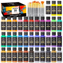 ARTFLY Acrylic Paint Set, 36 Colors in 2oz/60ml Bottles with 12 Paint Brushes, Non-Toxic, Waterproof, Rich Pigments for Artists, Students, Beginners