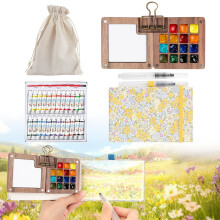 7 PCS Pocket Artist Watercolour Travel Set - 15 Grids Travel Watercolour Paint Set Portable, Mini Watercolour Paint Set Travel, Painting Set with