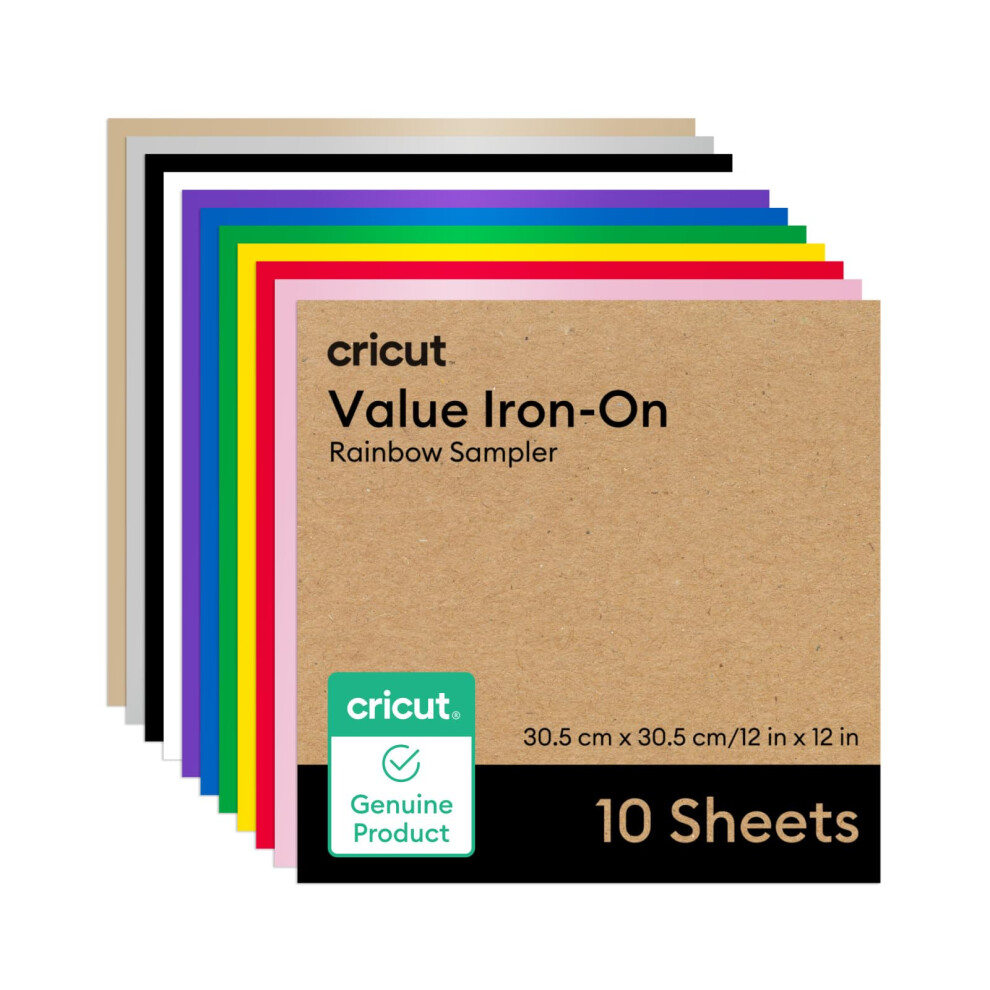 Cricut Htv Heat Transfer Vinyl | Rainbow | 30.5 Cm ? 30.5 Cm | 10 Pack | Iron-On Htv Vinyl For Fabric, Ideal For Custom T-Shirts & Diy Projects