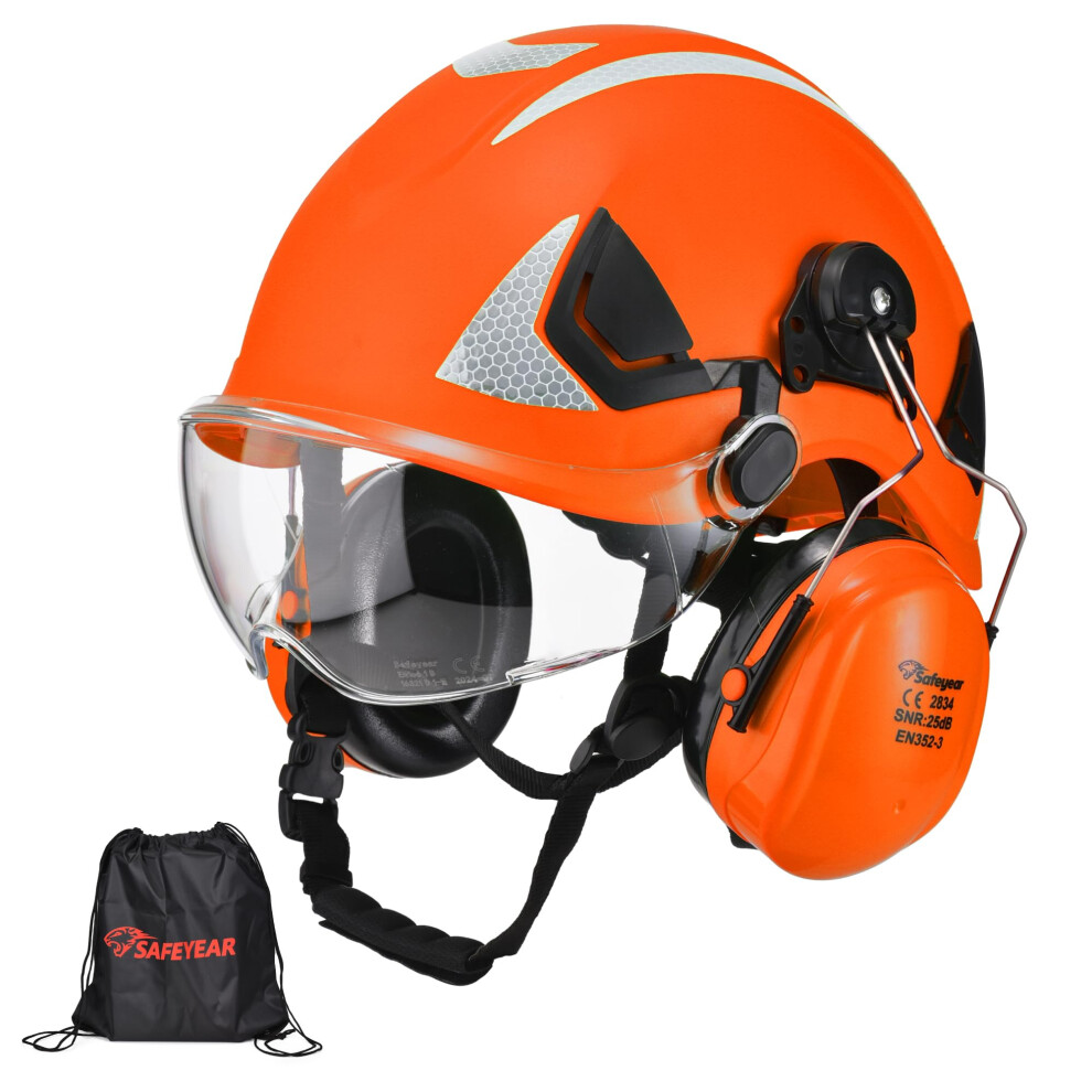 Construction Hard Hat With Face Shield And Earmuffs, Ansi Approved Safety Helmet, HiâViz Reflective Adjustable Fit For Men 9070919384530