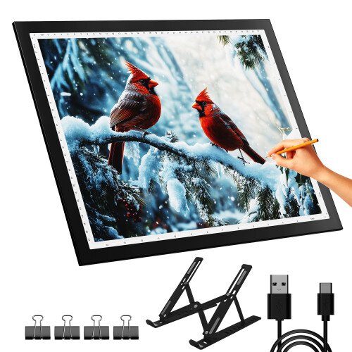 DONPODER Light Pad for Diamond Painting,5500 Lux Super Bright Diamond Art Light Board with Stand, 10 Level Stepless/Step Dimming Light Box for