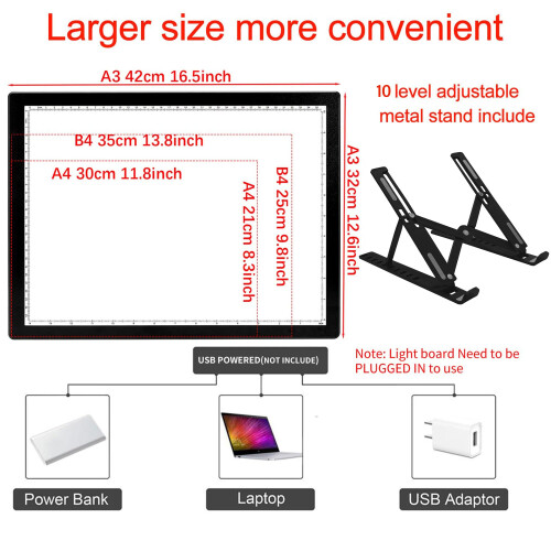 DONPODER Light Pad for Diamond Painting,5500 Lux Super Bright Diamond Art Light Board with Stand, 10 Level Stepless/Step Dimming Light Box for 2