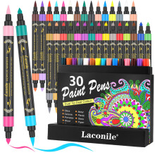 Laconile Dual Tip Acrylic Paint Pens for Rock Painting,30 Acrylic Markers Window Pens with 60 Colours for Glass Stone Wood Ceramic Craft