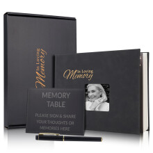 Funeral Memory Book, Leather Hardcover Funeral Guest Book with Gold Engraving, Guestbook for Celebration of Life Memorial Service, Book of Condolence