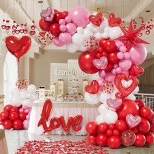 156pc Valentines Day Balloon Garland Arch Kit with Pink White Red Confetti Heart Foil Explosion Star Rose Petals for Anniversary Wedding Romantic