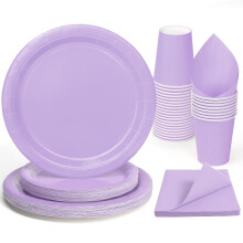 PARTY GO 96 Pcs Purple Paper Plates, Party Plates Cups and Napkins Disposable Party Tableware Set Supplies for Birthday Wedding Holiday Graduation