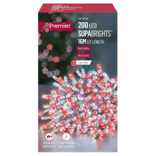 Premier Multi Action 200 Supabrights LED Christmas Lights 20M Lit - Red & White