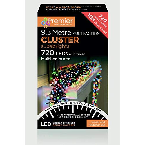 Premier Premier Decorations - 720 Multi Action Cluster LED Lights with Timer - Multi-Colour