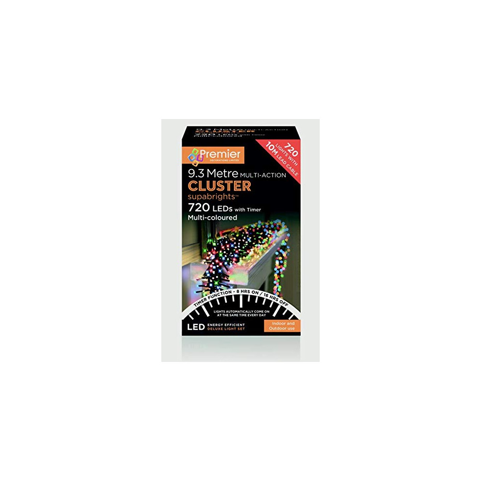 Premier Decorations - 720 Multi Action Cluster Led S With Timer - Multi-Colour Light
