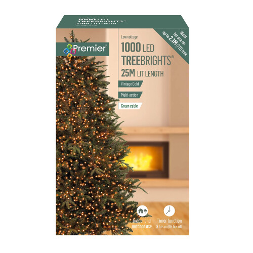 Premier Premier Decorations 1000 Vintage Gold LED Treebrights with Multi Action Facility and Timer Function