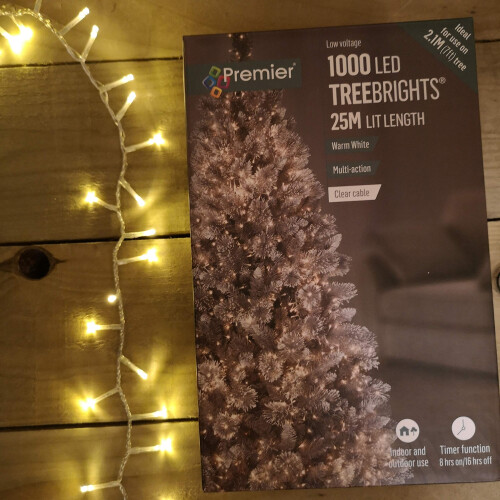 Premier Premier 1000 LED 25m TreeBrights Christmas Lights Warm White Clear Cable