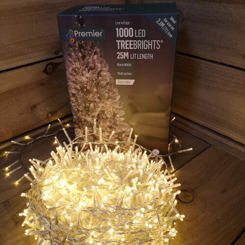 Premier Premier 1000 LED 25m TreeBrights Christmas Lights Warm White Clear Cable 1