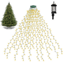 Dekofun Christmas Tree Lights 400 LED 2Mx16 Drop Plug in Xmas Tree Net Lights with Ring, Timer, Cascading Twinkle Light 8 Modes Waterproof Waterfall
