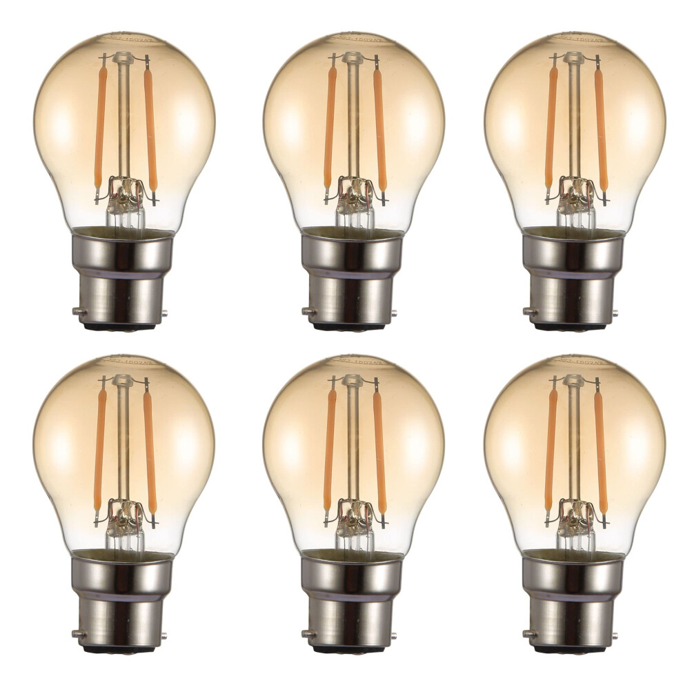 Tekled Tekled? Golf Ball Filament Vintage Led Bulbs | G45 B22 Bayonet Cap | Energy Saving 2W Bulb 22W Equivalent | Nondimmable 2400K 220Lm | Light/Amber
