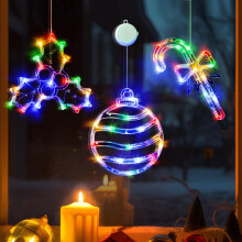 LOLStar Christmas Window Lights - 3 Pack Multicoloured Ball, Holly Berry, Candy Cane with Suction Cup, Timer Function & Slow Fade Mode - Battery