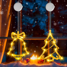 OUILA LED Christmas Lights, Christmas Tree + Bells Hanging Xmas Lights Battery Operated with Timer String Fairy Light with Flashing/Always on Mode