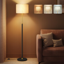 VASAGLE Floor Lamp for Living Room, Adjustable Height 140-170 cm, Modern Standing Lamp with Foot Switch, Fabric Lampshade, E27 Socket, Gold and Black