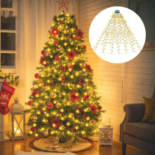 Rintea Waterfall Christmas Tree Lights Indoor, 6.6FT x 16Line 400LEDs, Warm White Xmas Tree Lights Waterproof, Plug-in, 8 Modes for Indoor and Outdoor