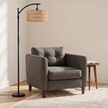 OUTON Floor Lamp with Rattan & Linen Double Shades, 12W 1080LM, Height Adjustable, Touch Control & Remote & App Control, Dimmable & 3000K-6500K, LED