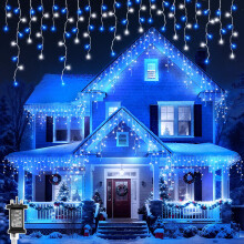 Dalugo Icicle Lights Outdoor, 15M+10M 480 LED Blue White Christmas Lights Plug in with 6 Hours Timer, Memory Function, Waterproof for Balcony, Roof,